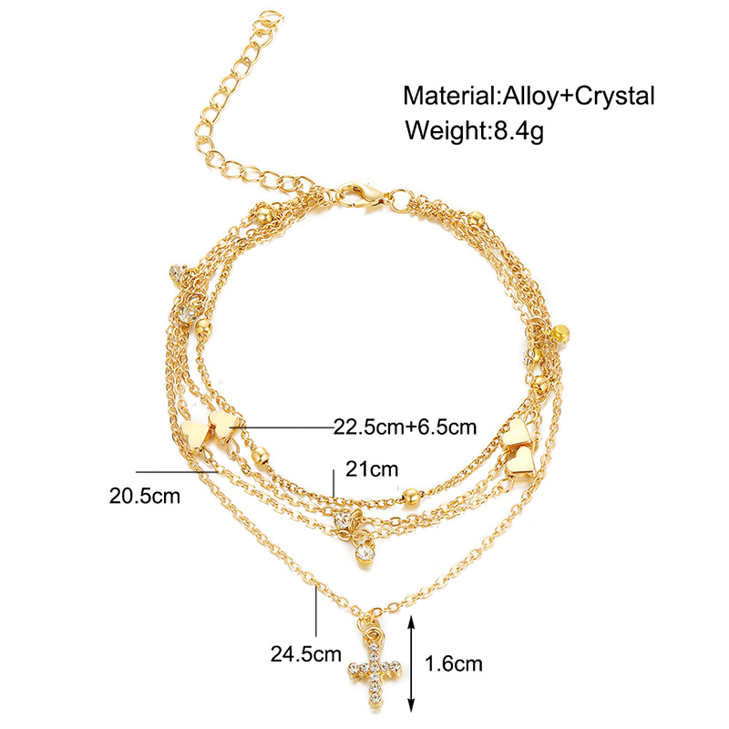 Vacation Cross Alloy Plating Rhinestone Anklet 1 Piece