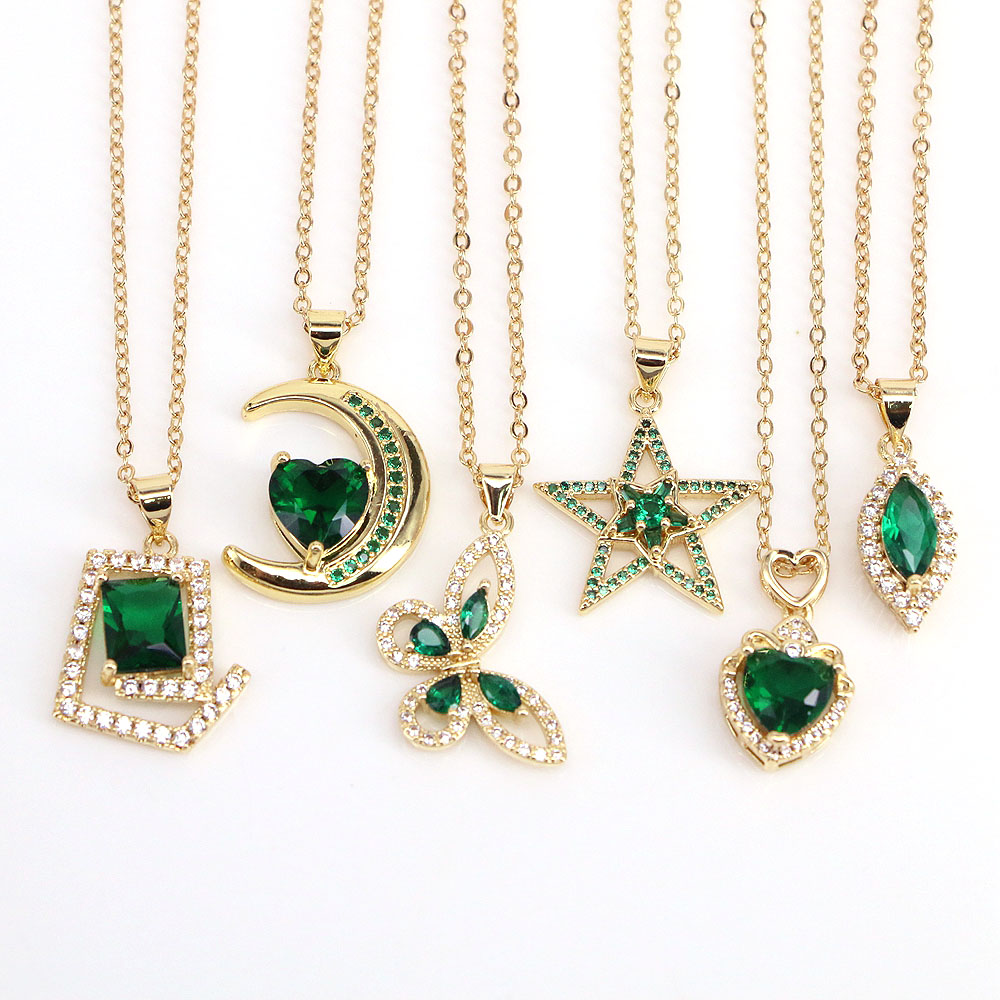 Fashion Heart Shape Butterfly Copper Necklace Inlay Zircon Copper Necklaces 1 Piece