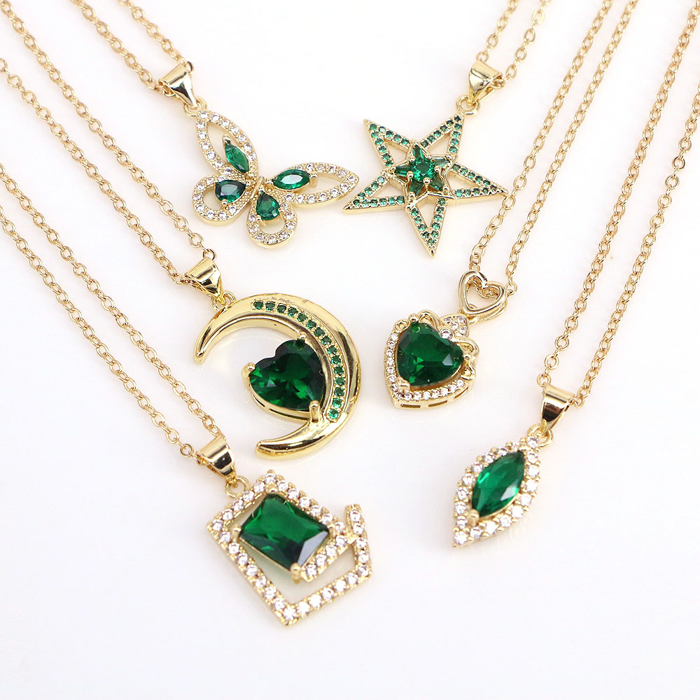 Fashion Heart Shape Butterfly Copper Necklace Inlay Zircon Copper Necklaces 1 Piece
