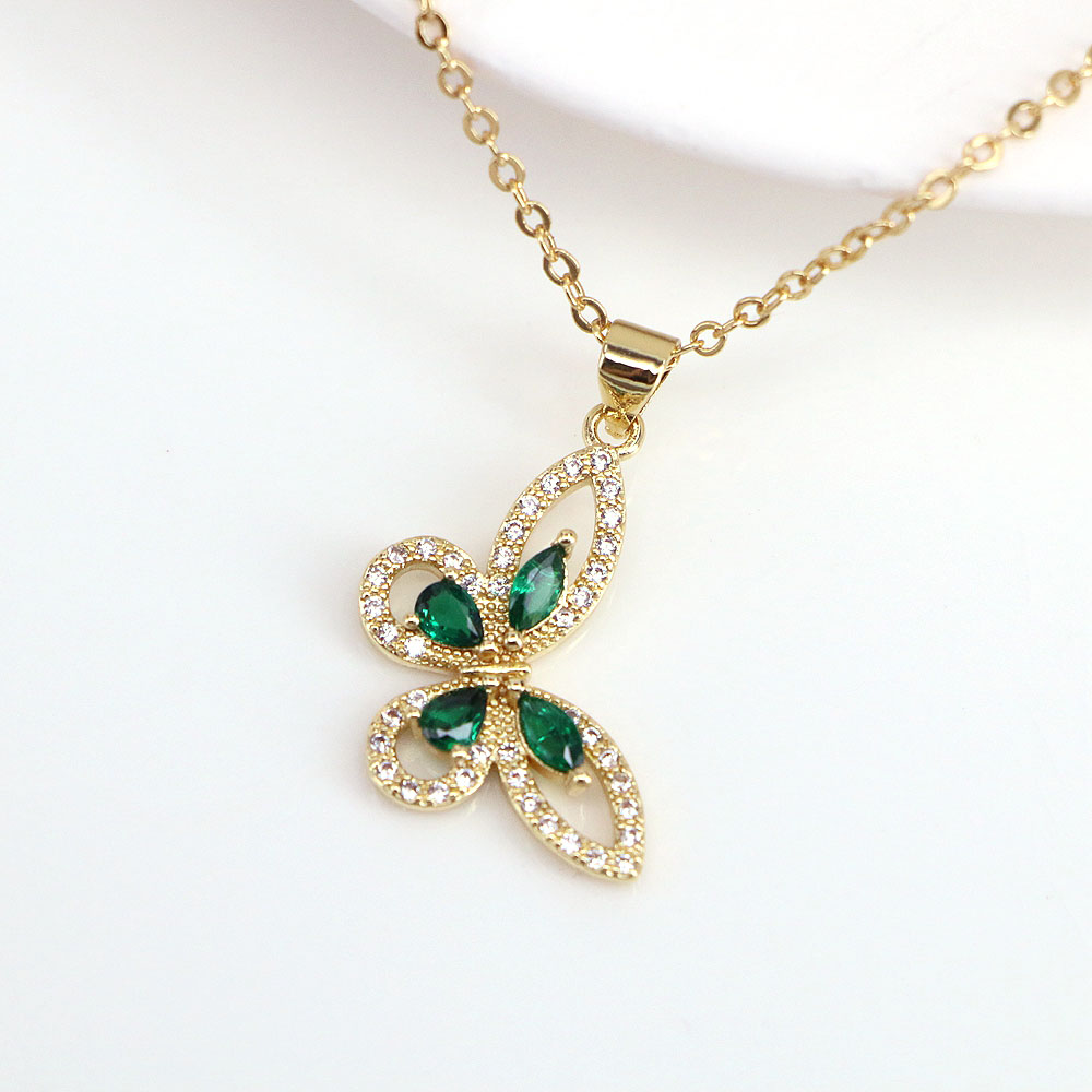 Fashion Heart Shape Butterfly Copper Necklace Inlay Zircon Copper Necklaces 1 Piece