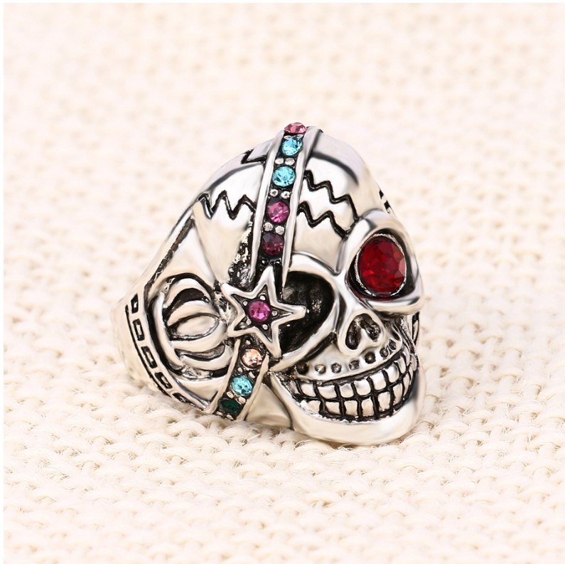 Punk Skull Alloy Plating Rhinestone Rings 1 Piece