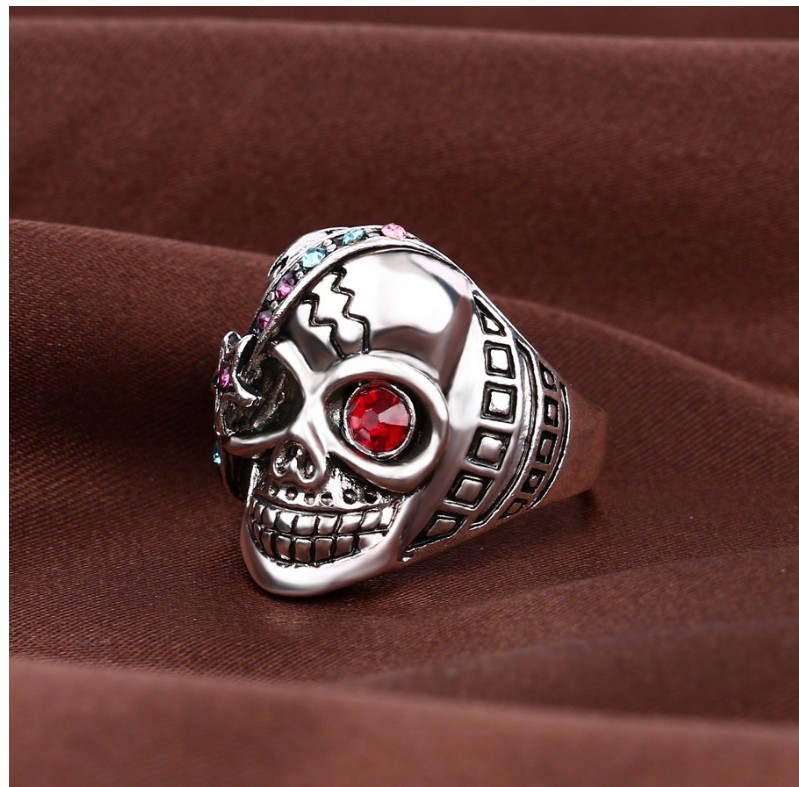 Punk Skull Alloy Plating Rhinestone Rings 1 Piece