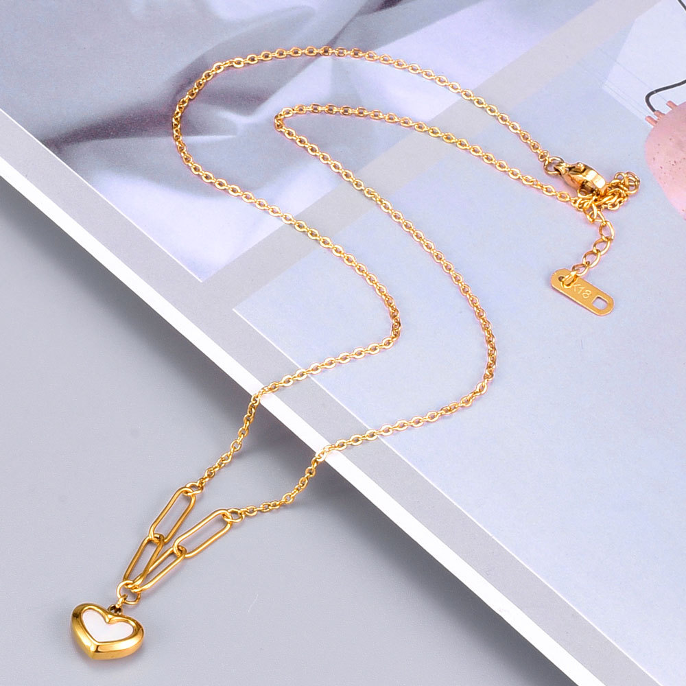 Fashion Heart Shape Titanium Steel Pendant Necklace Plating Shell Stainless Steel Necklaces