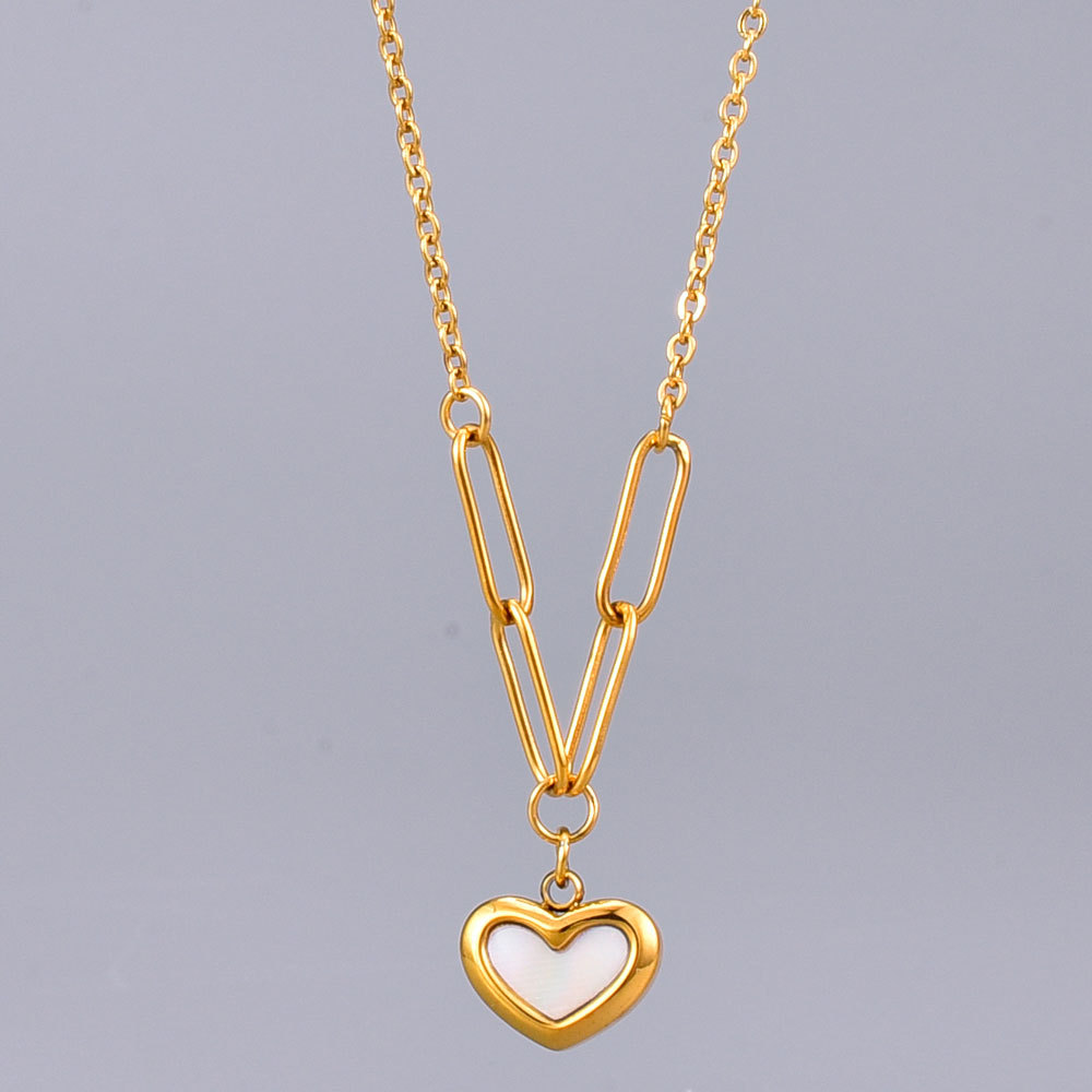 Fashion Heart Shape Titanium Steel Pendant Necklace Plating Shell Stainless Steel Necklaces