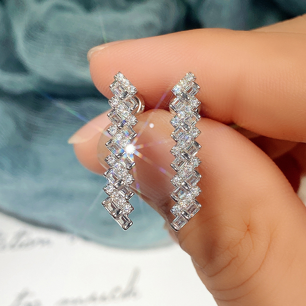 Fashion Geometric Copper Ear Studs Zircon Copper Earrings 1 Pair