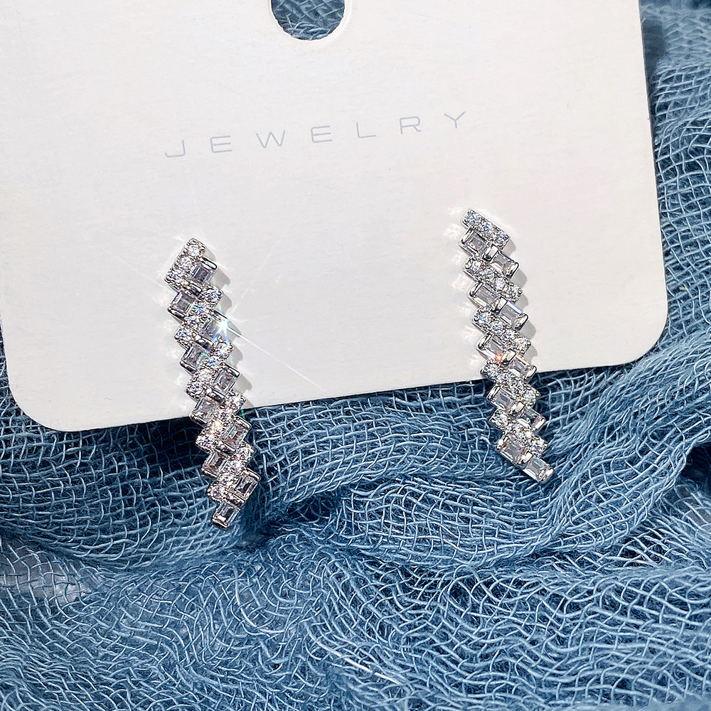 Fashion Geometric Copper Ear Studs Zircon Copper Earrings 1 Pair