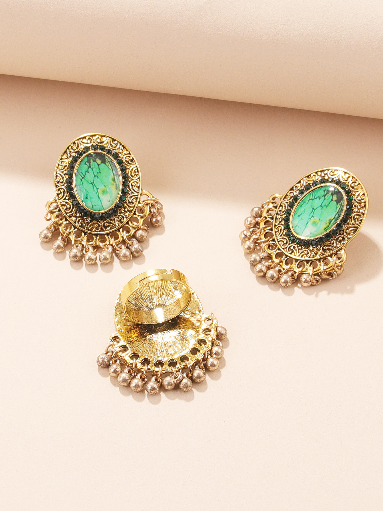 Vintage Style Geometric Alloy Plating Rhinestone Rings Earrings