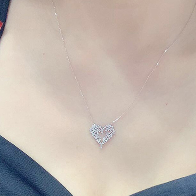 Sweet Geometric Heart Shape Copper Pendant Necklace Zircon Copper Necklaces 1 Piece