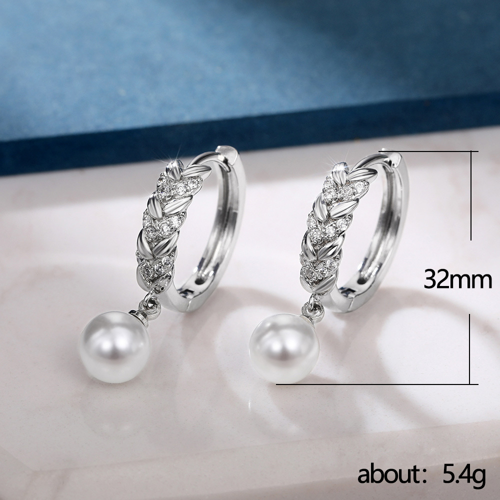 Fashion Geometric Grain Copper Drop Earrings Zircon Copper Earrings 1 Pair