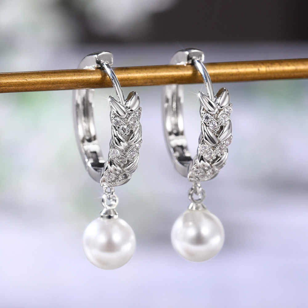 Fashion Geometric Grain Copper Drop Earrings Zircon Copper Earrings 1 Pair