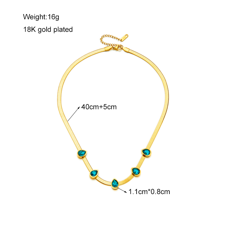 Simple Style Water Droplets Stainless Steel Necklace Gold Plated Artificial Gemstones Stainless Stee