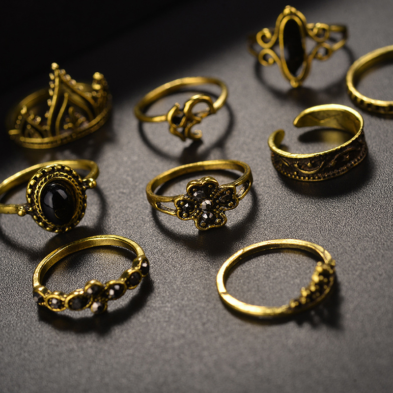 Retro Geometric Four Leaf Clover Alloy Plating Rings 10 Pieces