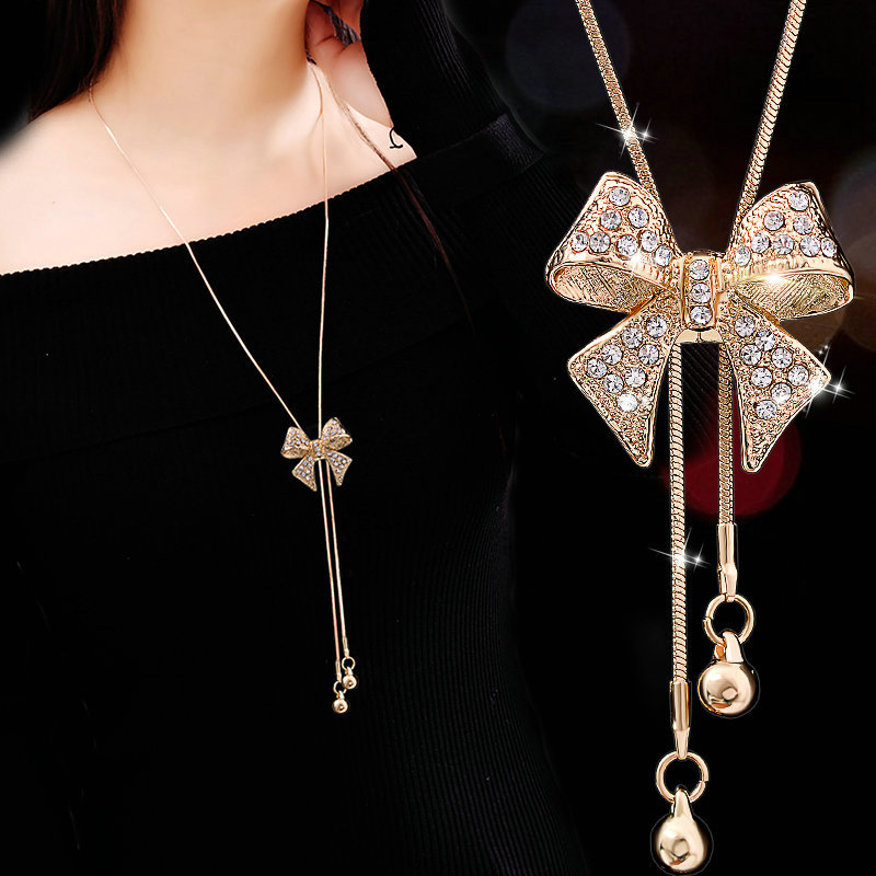 Romantic Bow Knot Alloy Plating Rhinestones Womenu0027S Pendant Necklace 1 Piece