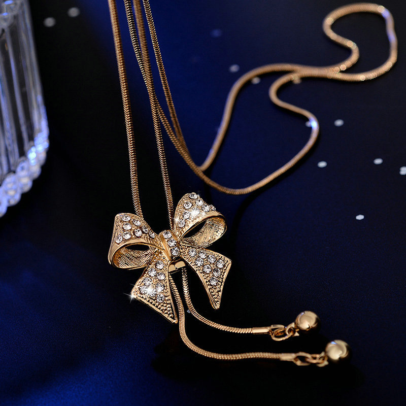 Romantic Bow Knot Alloy Plating Rhinestones Womenu0027S Pendant Necklace 1 Piece