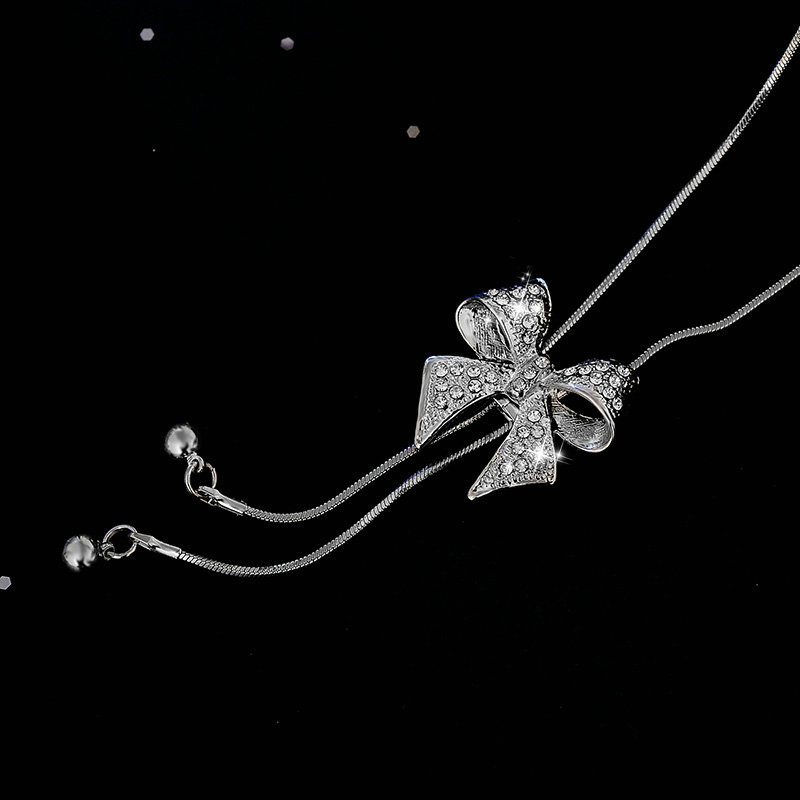 Romantic Bow Knot Alloy Plating Rhinestones Womenu0027S Pendant Necklace 1 Piece