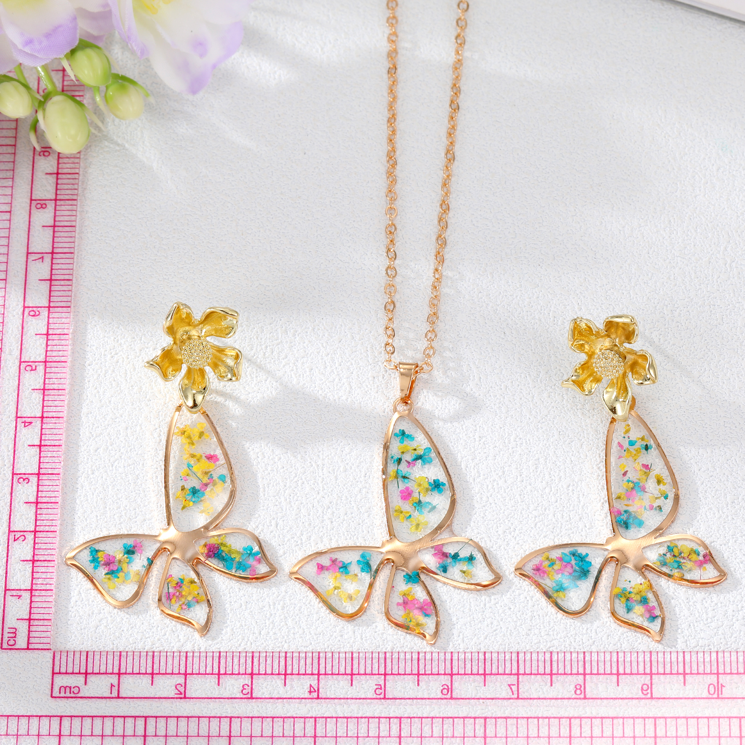 Fashion Flower Butterfly Alloy Epoxy Alloy Ear Studs Necklace 1 Piece