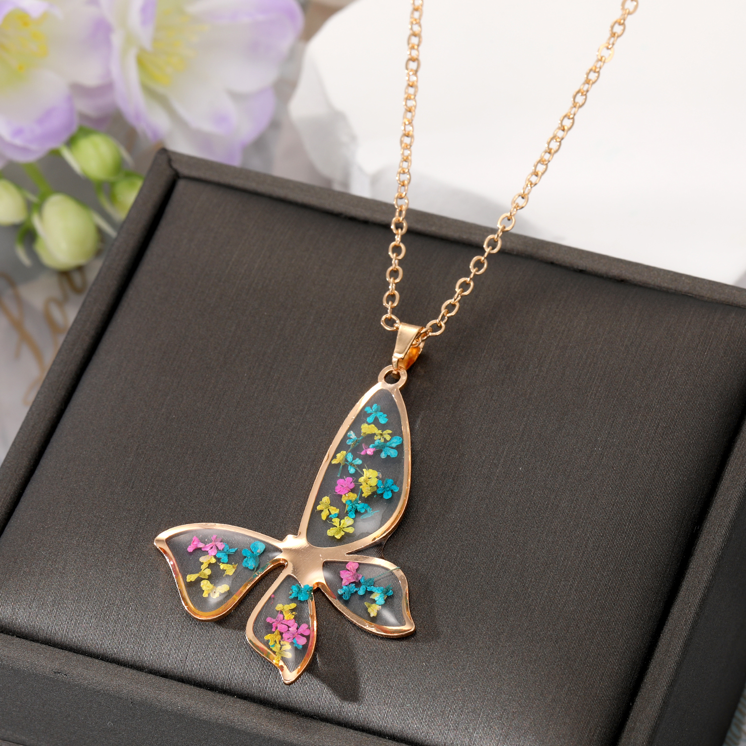 Fashion Flower Butterfly Alloy Epoxy Alloy Ear Studs Necklace 1 Piece