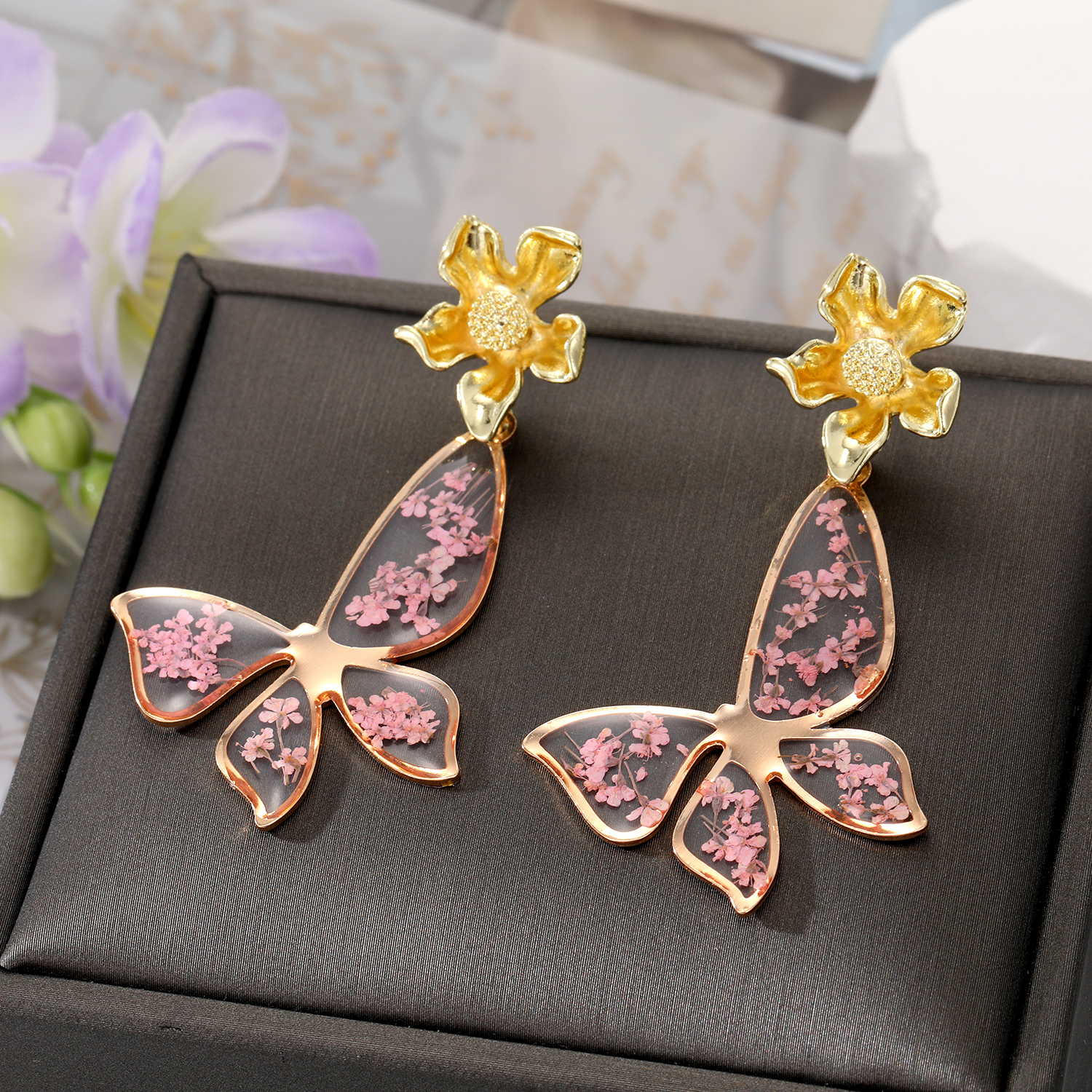 Fashion Flower Butterfly Alloy Epoxy Alloy Ear Studs Necklace 1 Piece