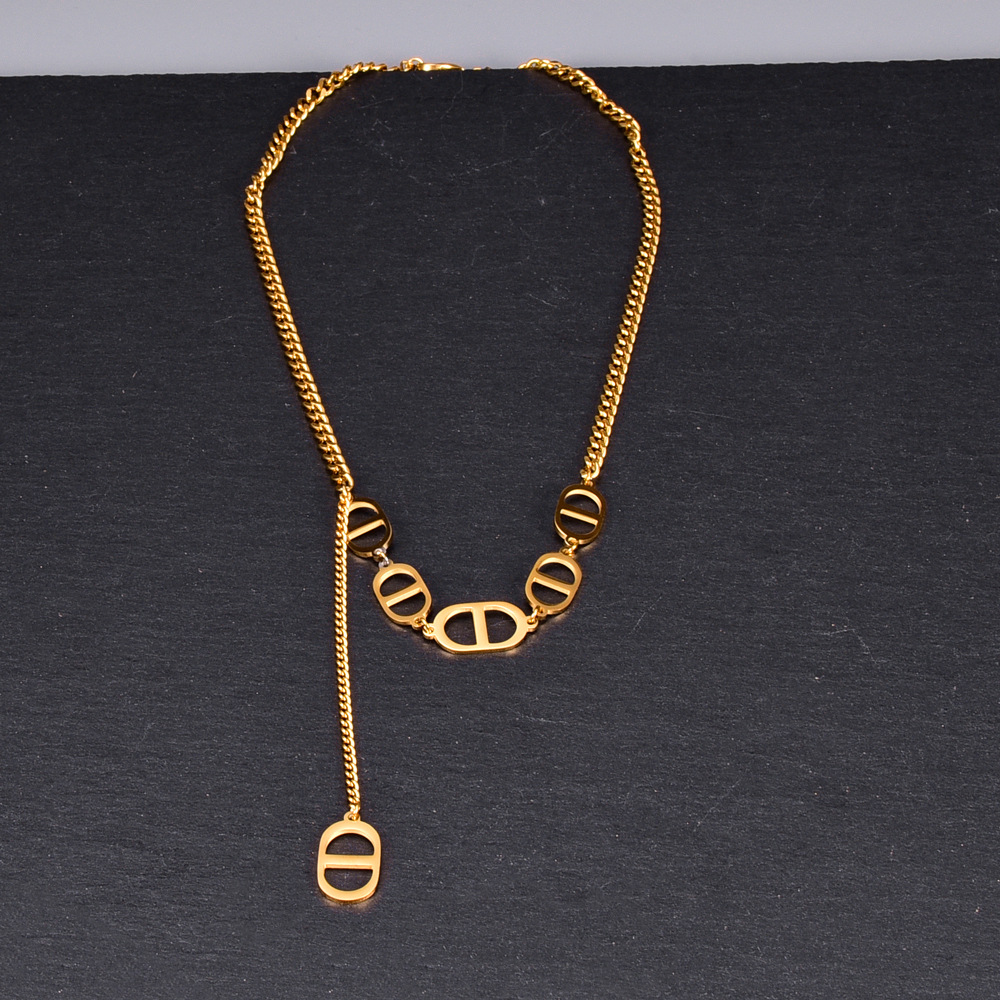Fashion Oval Titanium Steel Pendant Necklace Patchwork Stainless Steel Necklaces