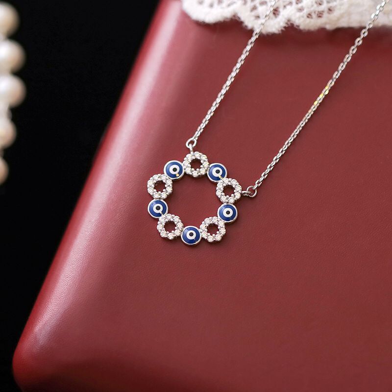 Fashion Geometric Devilu0027S Eye Copper Pendant Necklace Epoxy Artificial Rhinestones Copper Neckla