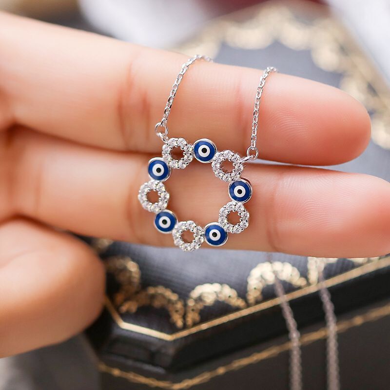 Fashion Geometric Devilu0027S Eye Copper Pendant Necklace Epoxy Artificial Rhinestones Copper Neckla