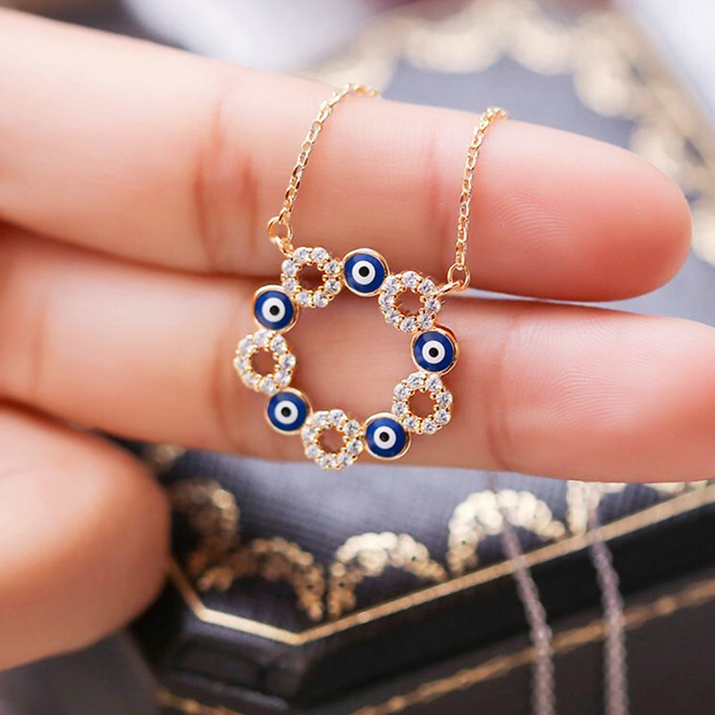 Fashion Geometric Devilu0027S Eye Copper Pendant Necklace Epoxy Artificial Rhinestones Copper Neckla