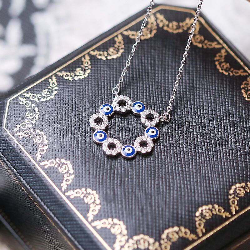 Fashion Geometric Devilu0027S Eye Copper Pendant Necklace Epoxy Artificial Rhinestones Copper Neckla