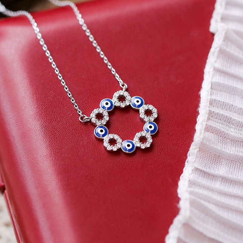 Fashion Geometric Devilu0027S Eye Copper Pendant Necklace Epoxy Artificial Rhinestones Copper Neckla