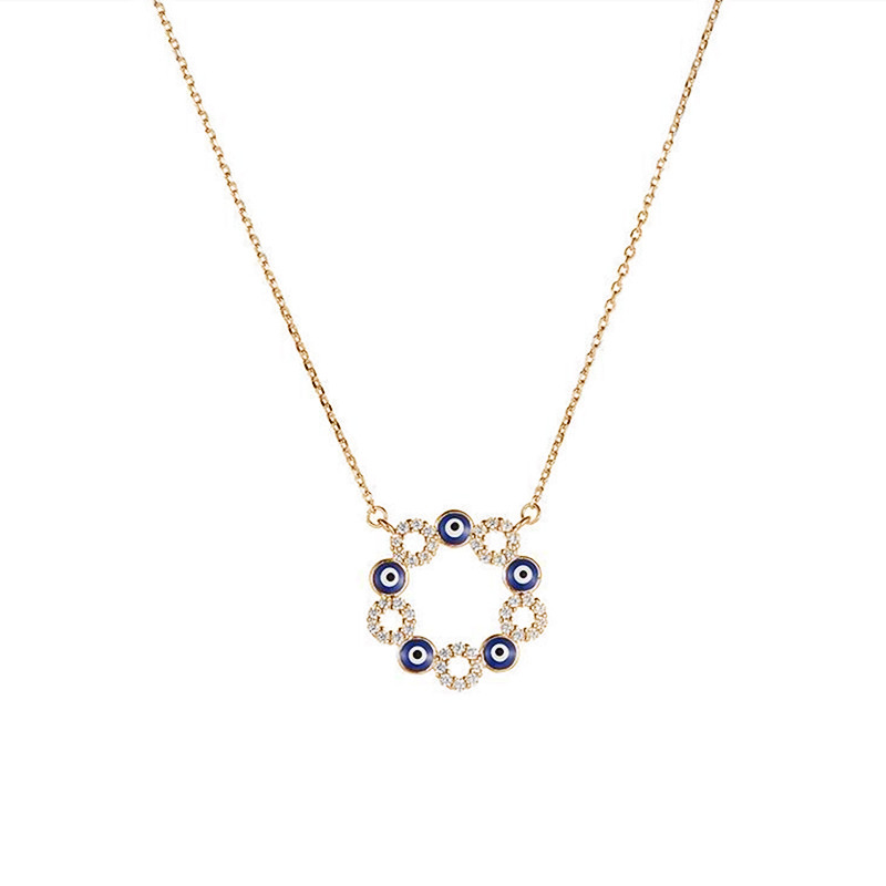 Fashion Geometric Devilu0027S Eye Copper Pendant Necklace Epoxy Artificial Rhinestones Copper Neckla