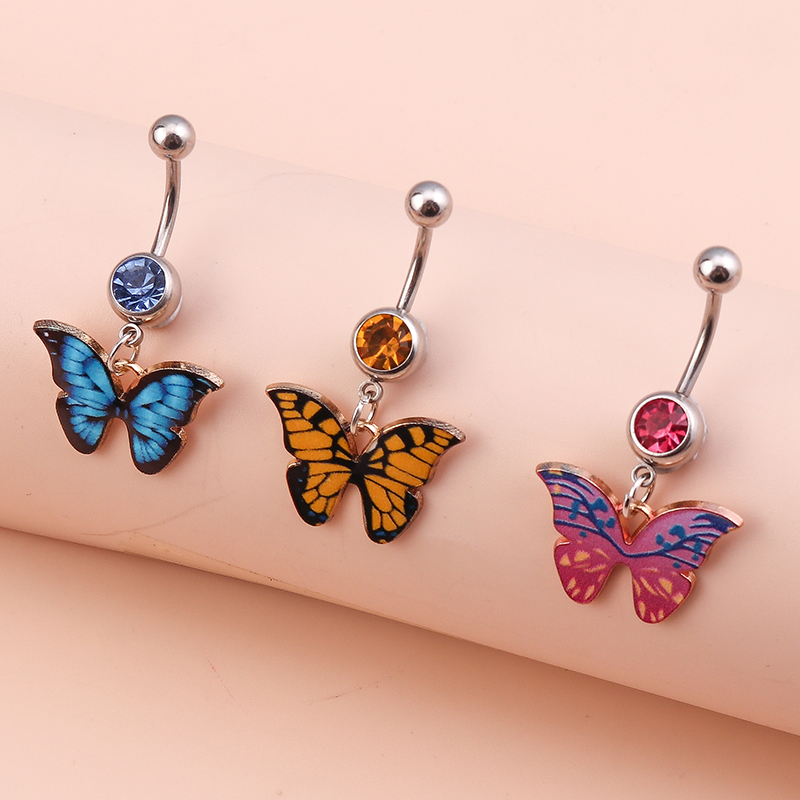 Sexy Butterfly Alloy Inlay Rhinestone Belly Ring 3 Piece Set