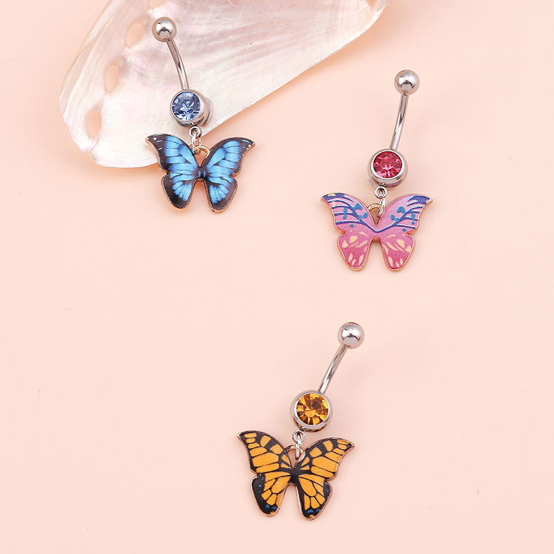 Sexy Butterfly Alloy Inlay Rhinestone Belly Ring 3 Piece Set