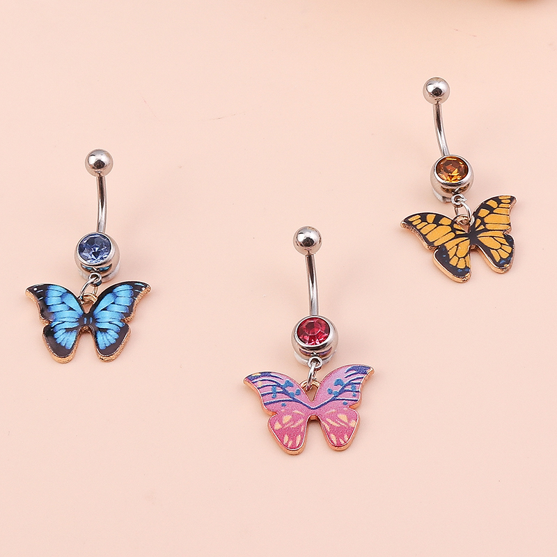 Sexy Butterfly Alloy Inlay Rhinestone Belly Ring 3 Piece Set