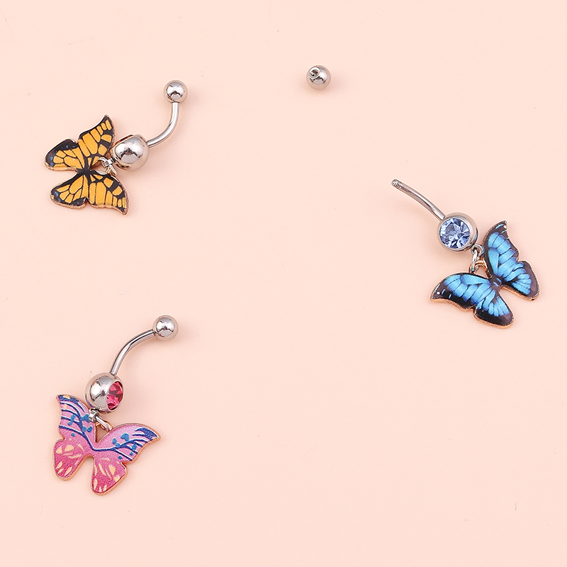 Sexy Butterfly Alloy Inlay Rhinestone Belly Ring 3 Piece Set