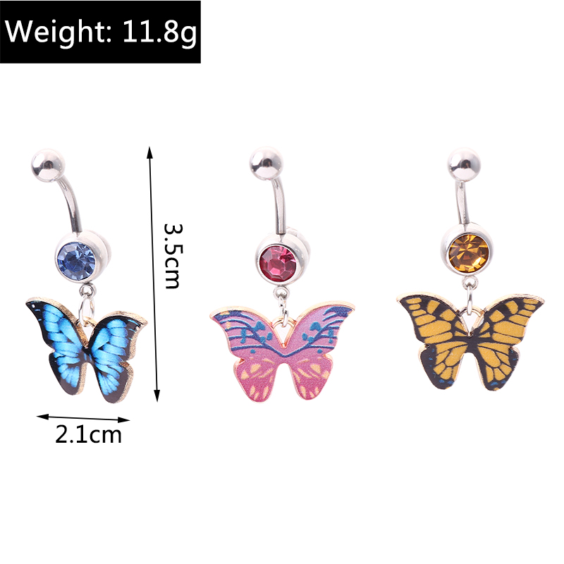 Sexy Butterfly Alloy Inlay Rhinestone Belly Ring 3 Piece Set