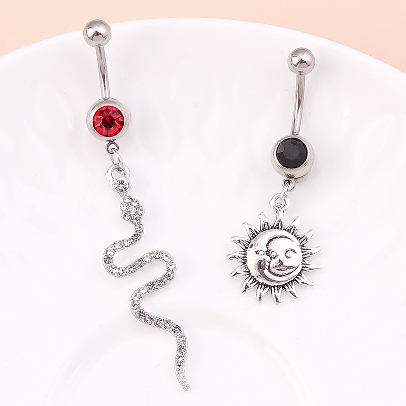 Sexy Sun Snake Alloy Inlay Rhinestone Belly Ring 2 Piece Set