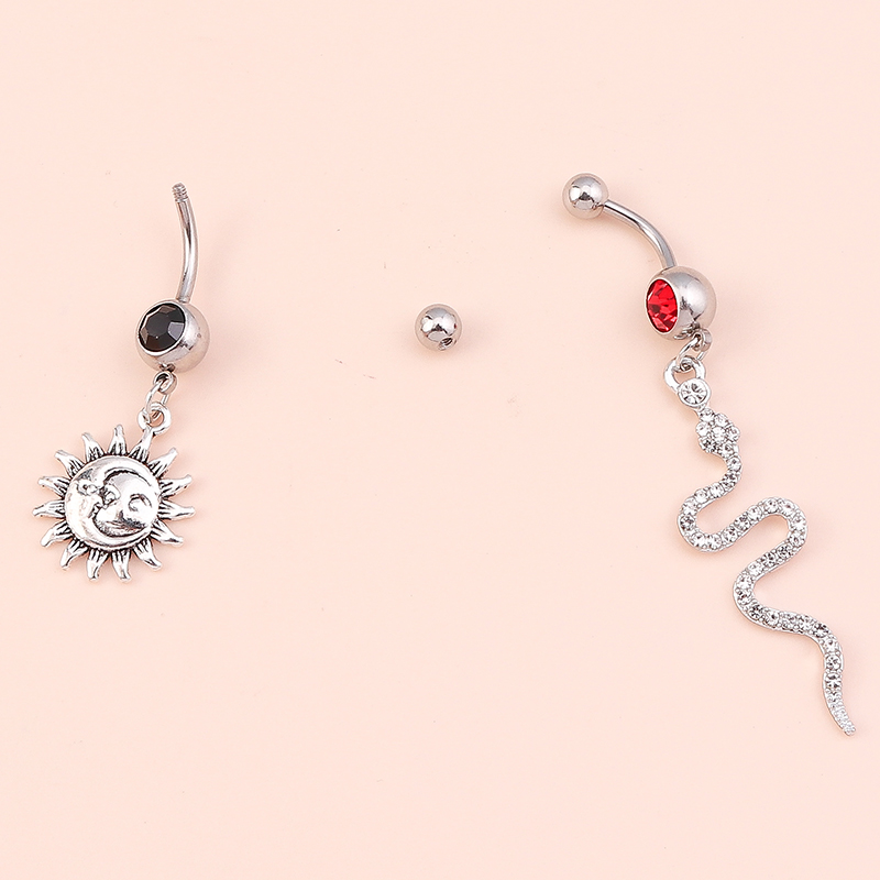 Sexy Sun Snake Alloy Inlay Rhinestone Belly Ring 2 Piece Set