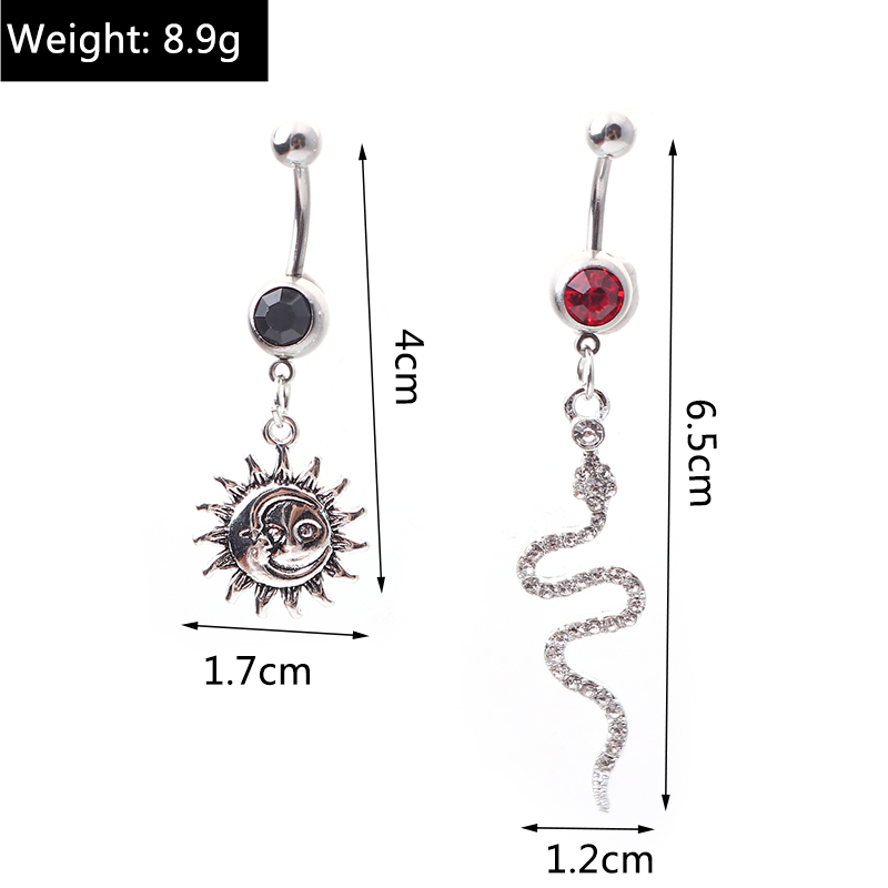 Sexy Sun Snake Alloy Inlay Rhinestone Belly Ring 2 Piece Set