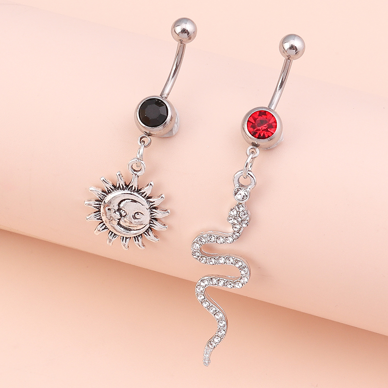 Sexy Sun Snake Alloy Inlay Rhinestone Belly Ring 2 Piece Set