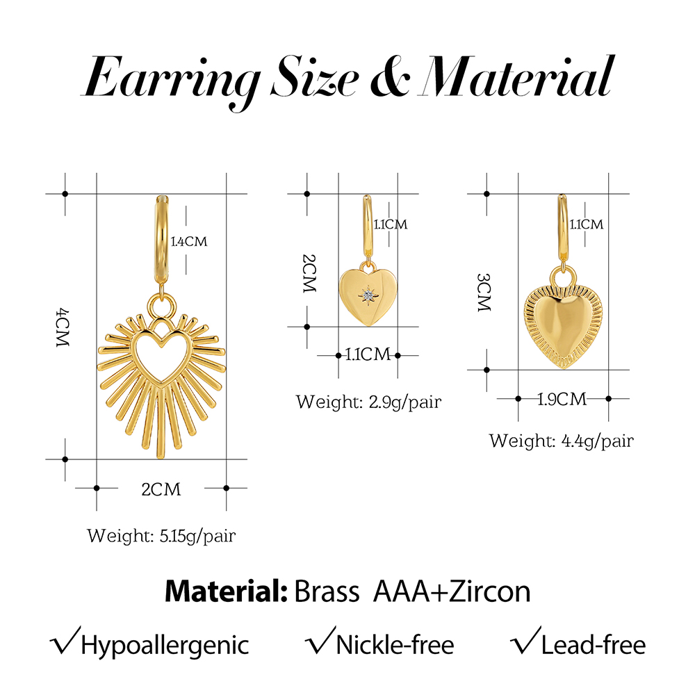 Fashion Heart Shape Titanium Steel Drop Earrings Inlay Zircon Stainless Steel Earrings 1 Pair