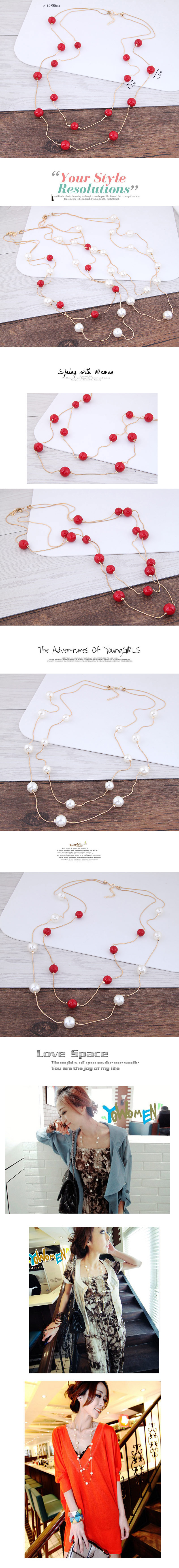 Fashion Ball Imitation Pearl Alloy Resin Layered Inlay Artificial Pearl Sweater Chain 1 Piece