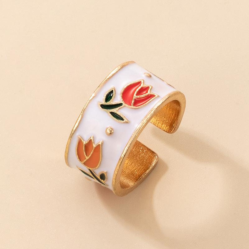 Ethnic Style Gossip Heart Shape Flower Alloy Printing Rings