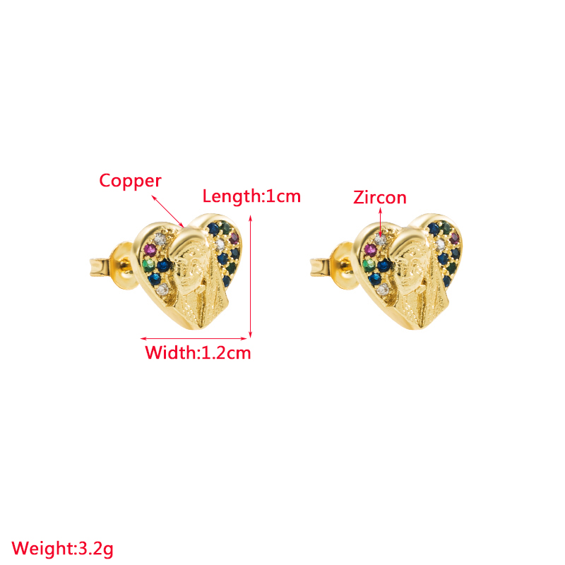 Fashion Heart Shape Copper Earrings Plating Zircon Copper Earrings 1 Pair