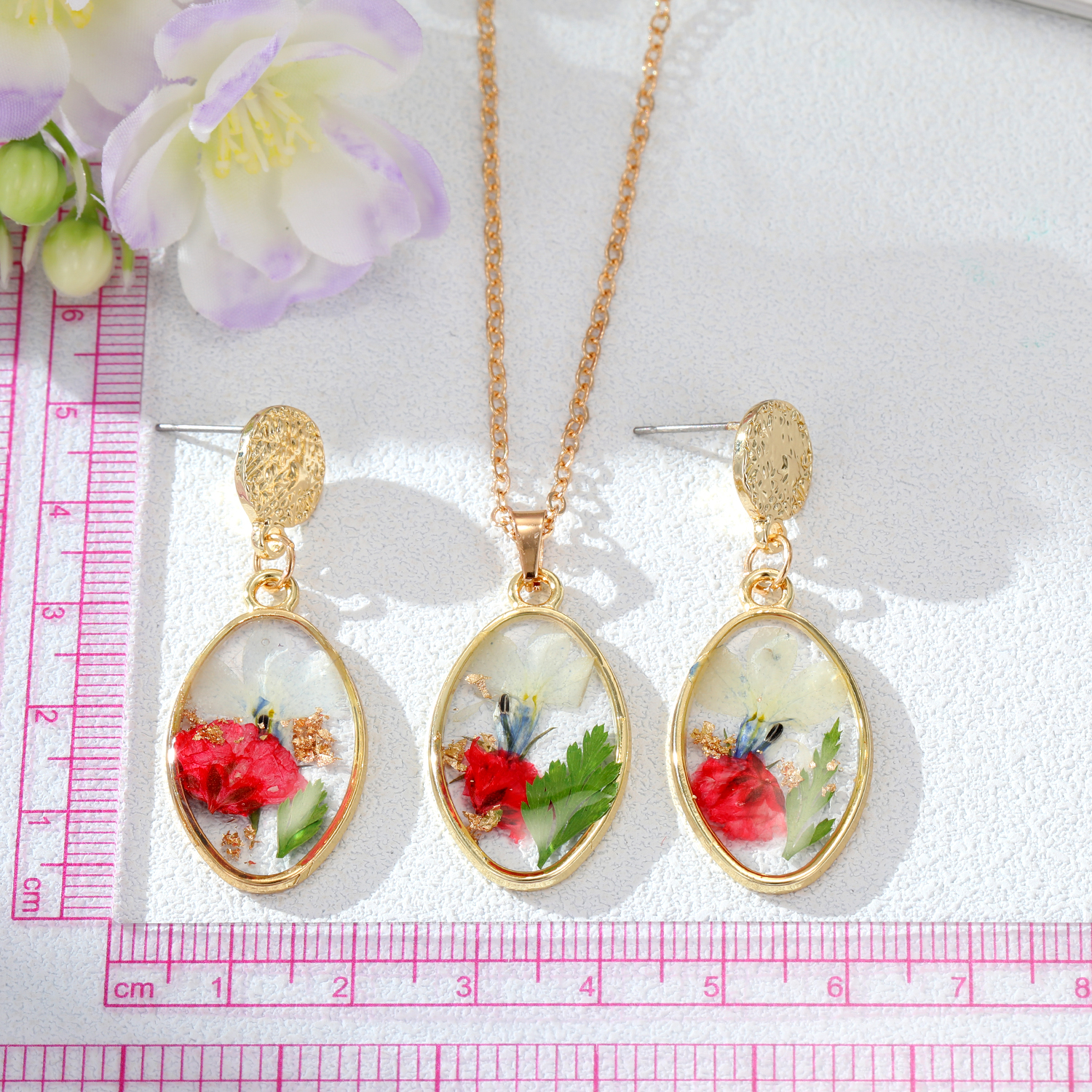 Simple Style Flower Alloy Epoxy Alloy Drop Earrings Necklace 1 Set