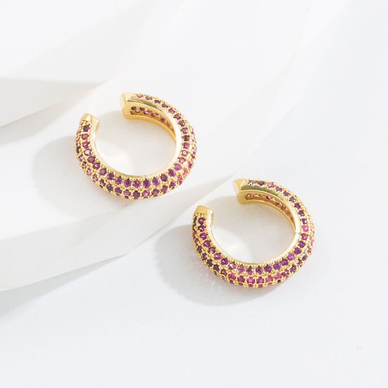 Fashion C Shape Copper Ear clips Plating Zircon Copper Earrings 1 Pair