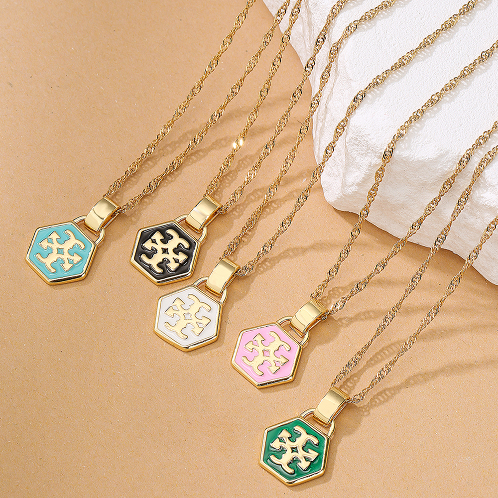 Fashion Geometric Copper Pendant Necklace Inlay Zircon Copper Necklaces