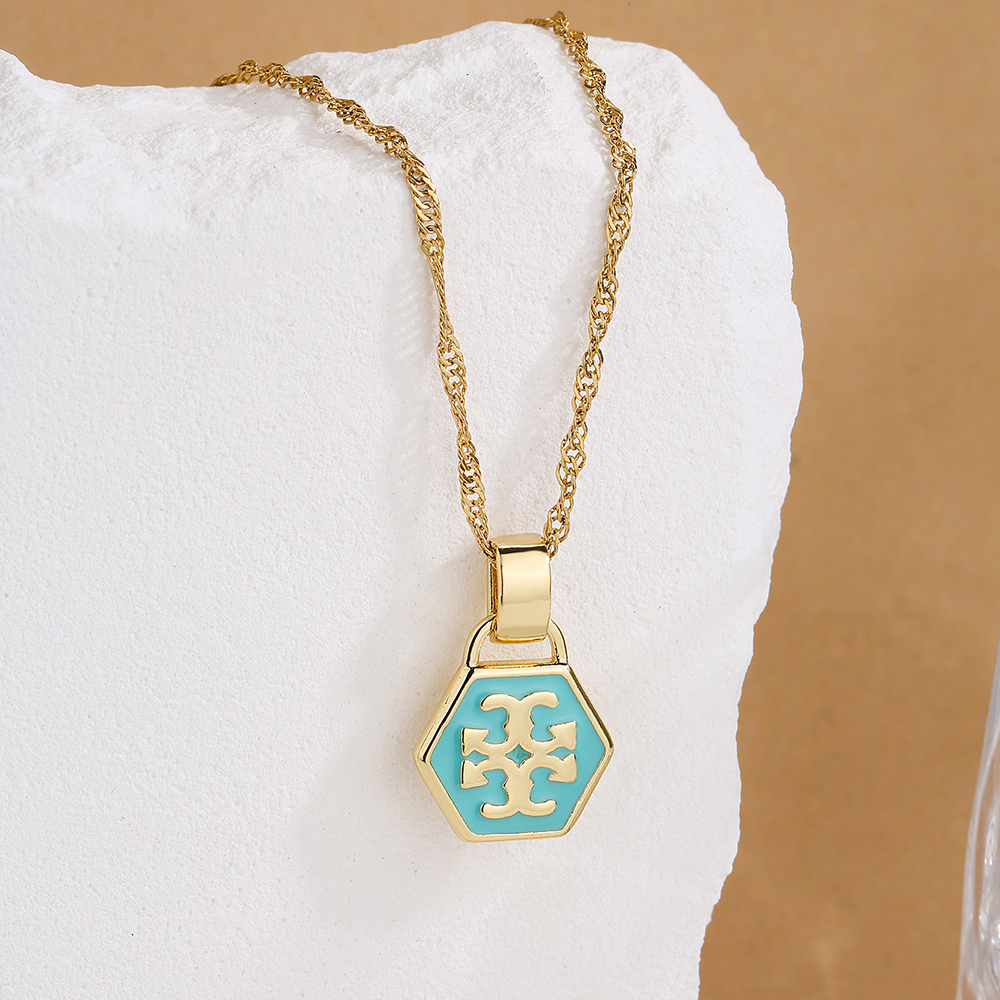 Fashion Geometric Copper Pendant Necklace Inlay Zircon Copper Necklaces