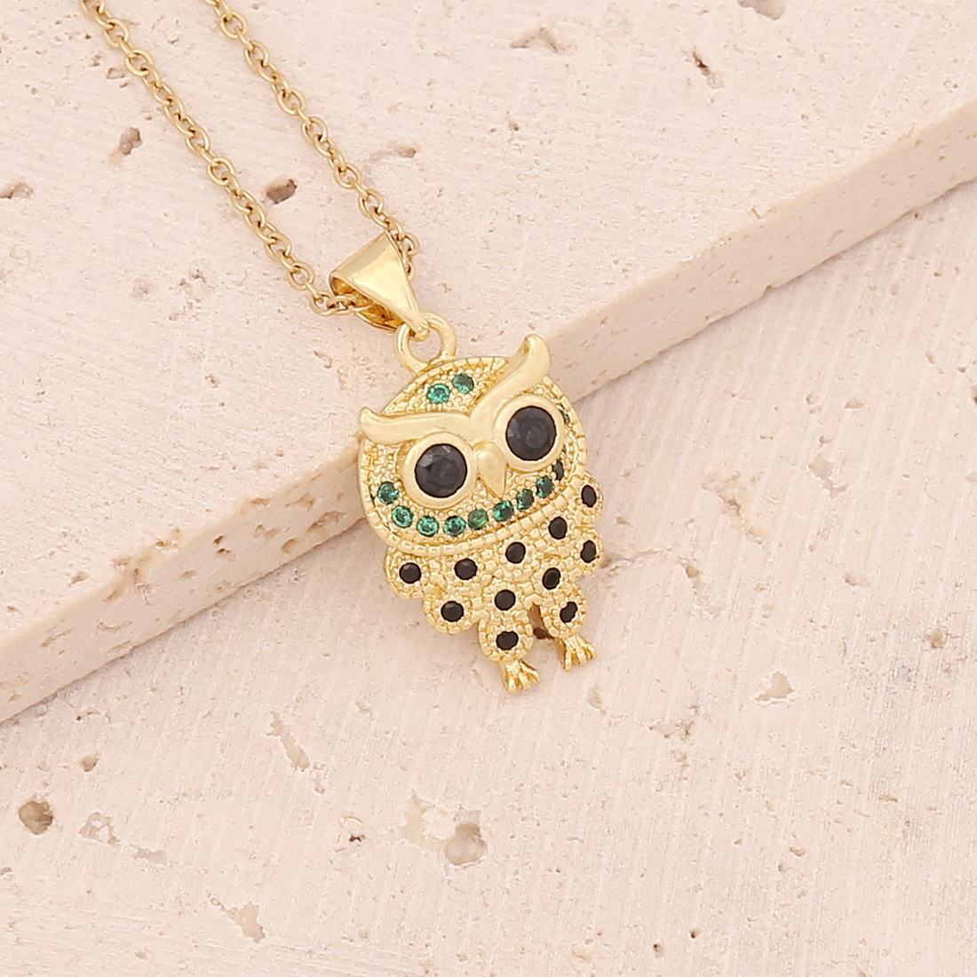 Fashion Heart Shape Owl Stainless Steel Pendant Necklace Inlay Zircon Stainless Steel Necklaces 1 Pi