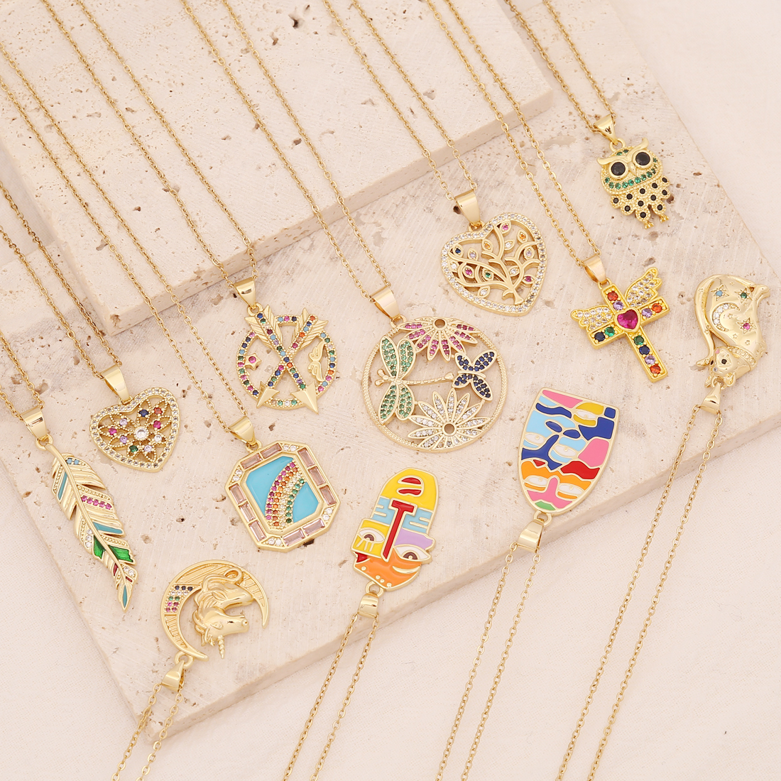Fashion Heart Shape Owl Stainless Steel Pendant Necklace Inlay Zircon Stainless Steel Necklaces 1 Pi