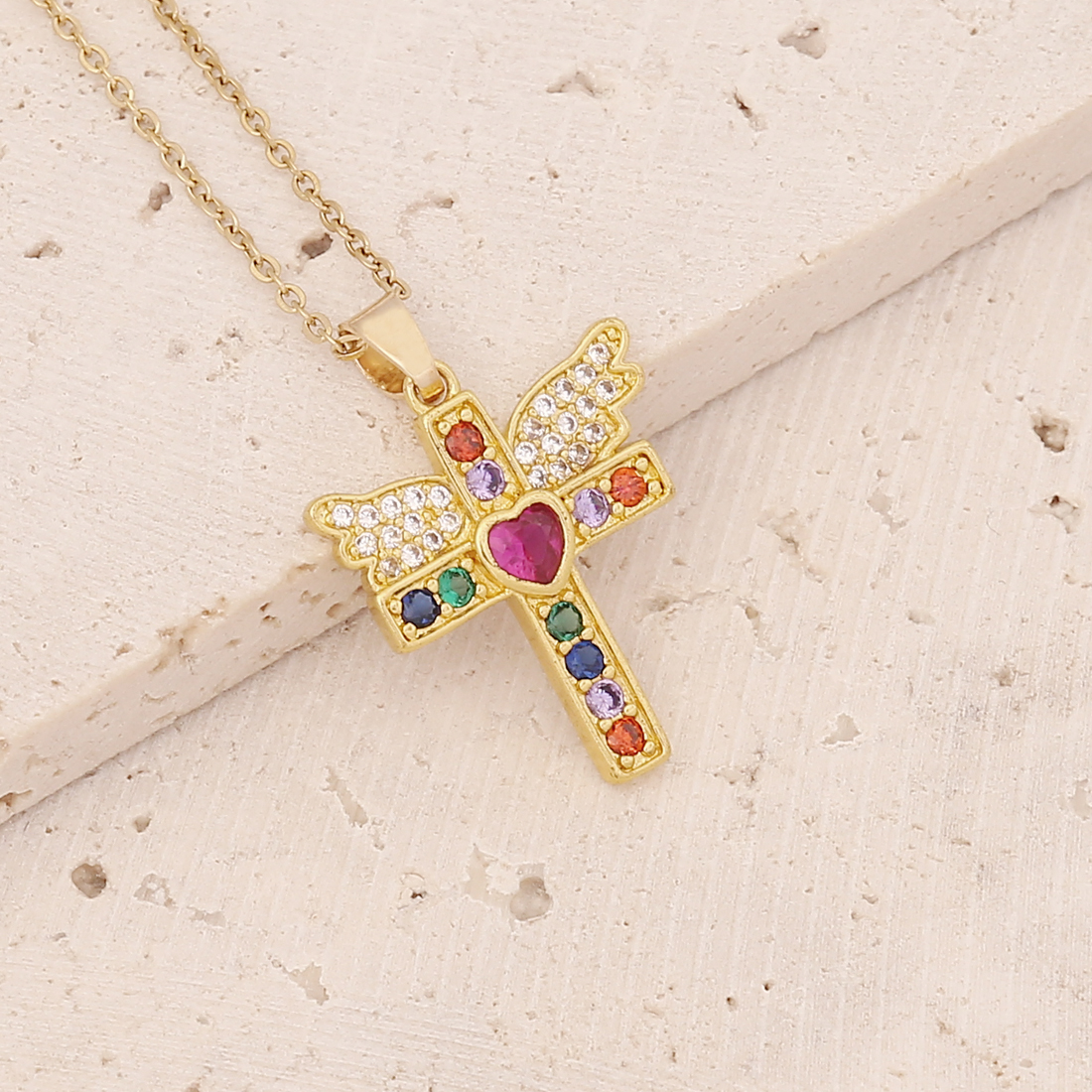 Fashion Heart Shape Owl Stainless Steel Pendant Necklace Inlay Zircon Stainless Steel Necklaces 1 Pi