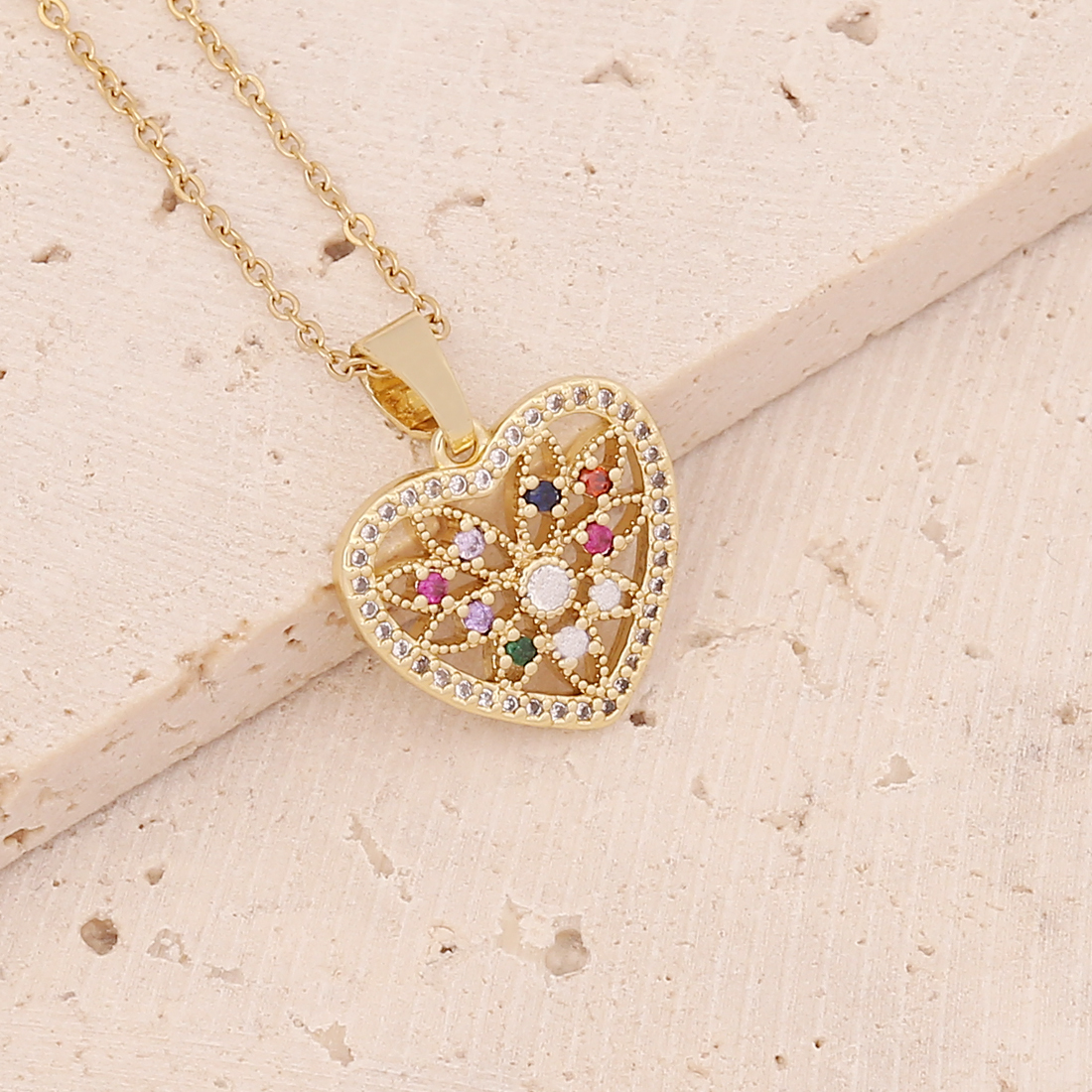 Fashion Heart Shape Owl Stainless Steel Pendant Necklace Inlay Zircon Stainless Steel Necklaces 1 Pi